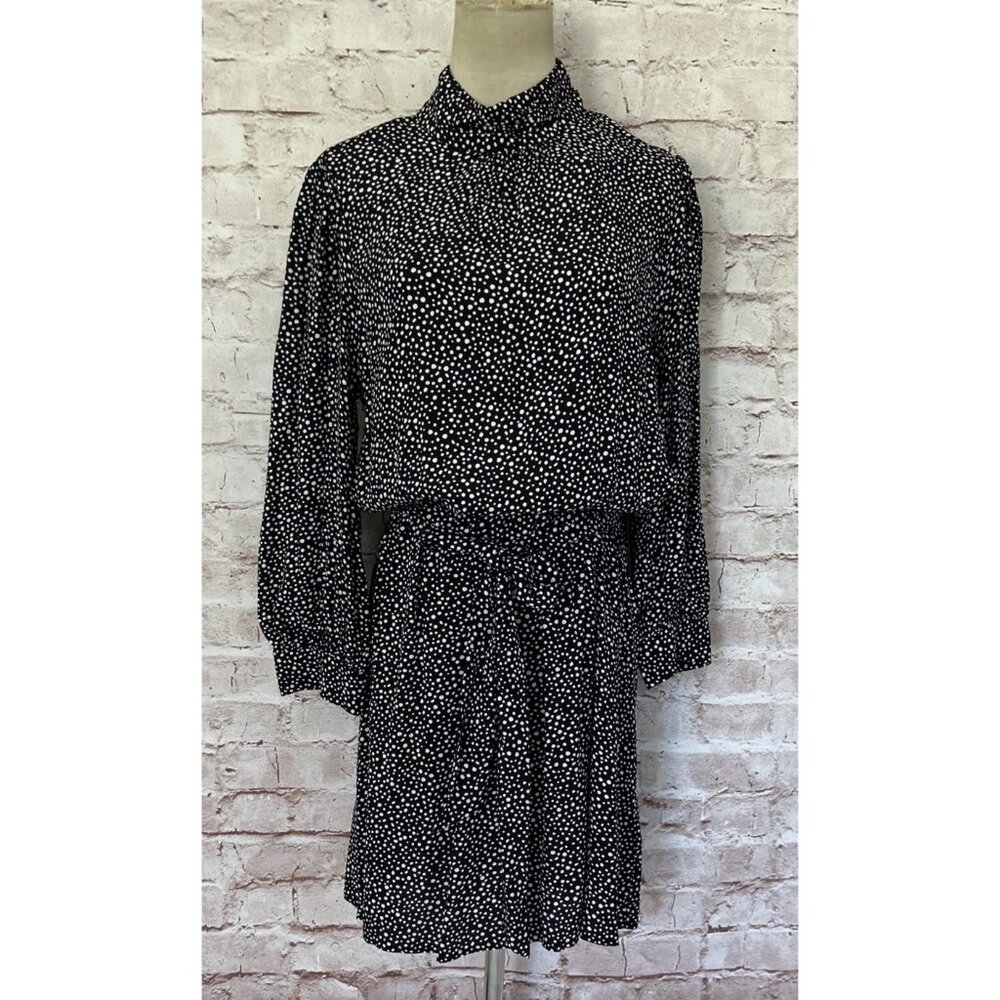 Sanctuary Womens Short Dress Black White Dot High Neck Tie Waist Size 8 NEW